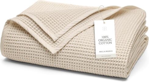 BOLL & BRANCH Waffle Bed Blanket, Twin/Twin XL, Pewter | Luxury 100% Organic Cotton - Soft, Lightweight and Breathable - Textured Waffle Weave Design in Kuwait