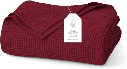 BOLL & BRANCH Waffle Bed Blanket, Twin/Twin XL, Pewter | Luxury 100% Organic Cotton - Soft, Lightweight and Breathable - Textured Waffle Weave Design in Kuwait