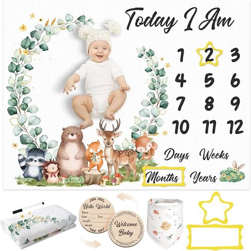 Butterfly Milestone Blanket for Baby Girls Baby Milestone Blanket | Newborn Growth Blanket Photography Background with Wooden Signs, Frames, Bow Headband,Purple in Kuwait