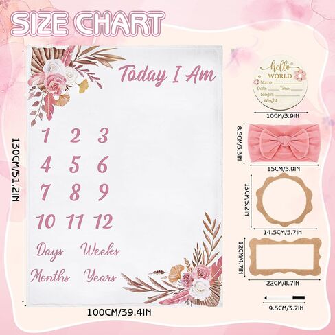 Butterfly Milestone Blanket for Baby Girls Baby Milestone Blanket | Newborn Growth Blanket Photography Background with Wooden Signs, Frames, Bow Headband,Purple in Kuwait