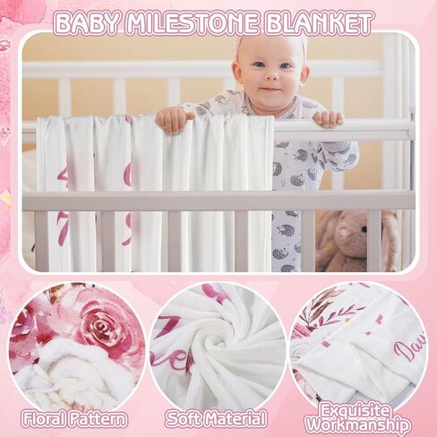 Butterfly Milestone Blanket for Baby Girls Baby Milestone Blanket | Newborn Growth Blanket Photography Background with Wooden Signs, Frames, Bow Headband,Purple in Kuwait