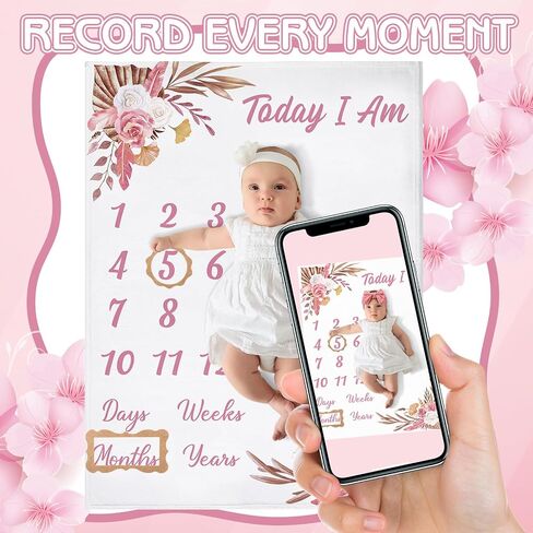 Butterfly Milestone Blanket for Baby Girls Baby Milestone Blanket | Newborn Growth Blanket Photography Background with Wooden Signs, Frames, Bow Headband,Purple in Kuwait