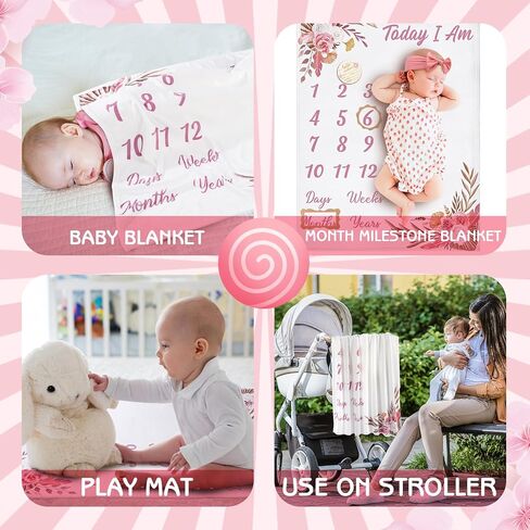 Butterfly Milestone Blanket for Baby Girls Baby Milestone Blanket | Newborn Growth Blanket Photography Background with Wooden Signs, Frames, Bow Headband,Purple in Kuwait