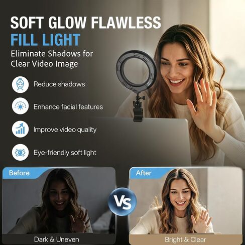 Video Conference Lighting Kit，Ring Light Clip on Laptop Monitor, 5 Dimmable Color & 5 Brightness Level for Webcam Lighting/Room Lighting/Remote Working/Self Broadcasting and Live Streaming, etc. in Kuwait