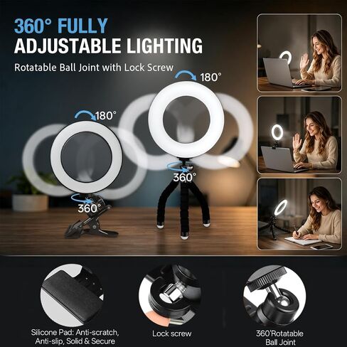 Video Conference Lighting Kit，Ring Light Clip on Laptop Monitor, 5 Dimmable Color & 5 Brightness Level for Webcam Lighting/Room Lighting/Remote Working/Self Broadcasting and Live Streaming, etc. in Kuwait
