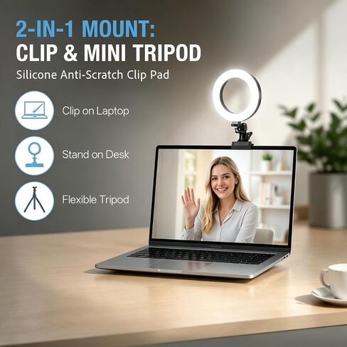 Video Conference Lighting Kit，Ring Light Clip on Laptop Monitor, 5 Dimmable Color & 5 Brightness Level for Webcam Lighting/Room Lighting/Remote Working/Self Broadcasting and Live Streaming, etc. in Kuwait