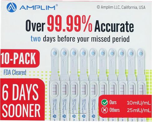Pregnancy Test Sticks, 10 Count | HCG Early Detection 6 Days Sooner, Extra Sensitive 10mIU/mL, Over 99.99% Accurate, Fast Clear Results in Minutes in Kuwait