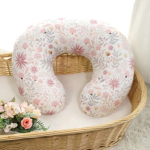 Nursing Pillow Cover 2 Pack, Breastfeeding Pillow Cover for Baby Girls Boys, Soft Stretchy Nursing Pillowcase for Infant Newborn, Removable Slipcover for Nursing Pillows, Pink Floral (Only Cover) in Kuwait