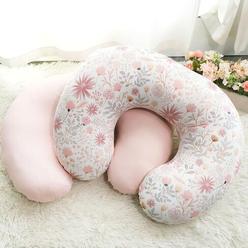 Nursing Pillow Cover 2 Pack, Breastfeeding Pillow Cover for Baby Girls Boys, Soft Stretchy Nursing Pillowcase for Infant Newborn, Removable Slipcover for Nursing Pillows, Pink Floral (Only Cover) in Kuwait