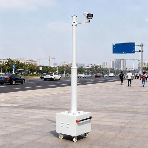 8Ft Rolling Surveillance Camera Pole with Lockable Wheels, Adjustable Security Bracket for Traffic & Gas Stations, Temporary Monitoring Solution in Kuwait