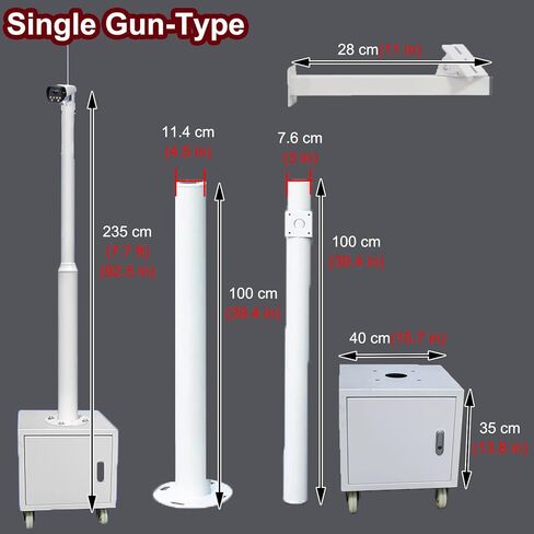 8Ft Rolling Surveillance Camera Pole with Lockable Wheels, Adjustable Security Bracket for Traffic & Gas Stations, Temporary Monitoring Solution in Kuwait