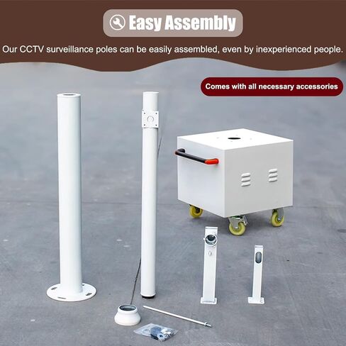 8Ft Rolling Surveillance Camera Pole with Lockable Wheels, Adjustable Security Bracket for Traffic & Gas Stations, Temporary Monitoring Solution in Kuwait