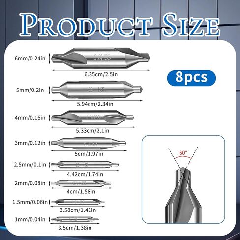7 Pcs Center Drill 60-Degree Angle Countersink Drill-Bit Set Centering Drill Bit M2 High Speed Steel Center Drill-Bit Size 1.0 1.5 2.0 2.5 3.0 4.0 5.0 6.0 Countersink Tools for Lathe Metalworking in Kuwait