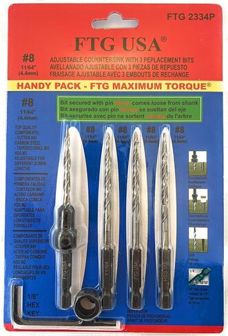 FTG USA #8 (11/64") Wood Countersink w/ 3 Repl. Bits, 3/8" Collar & Hex Key in Kuwait