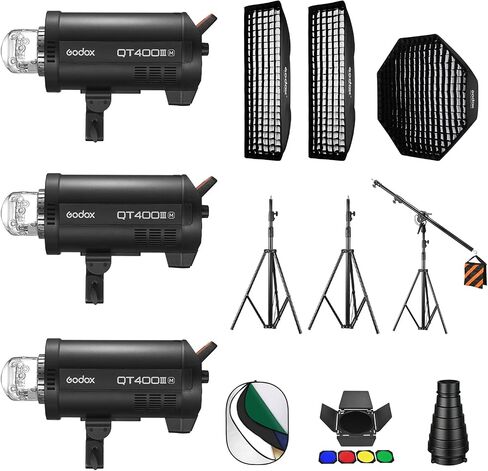 Godox 3 Pack QT600IIM 1800Ws 2.4G TTL Speedlite Studio Flash Strobe Light Bowens Mount Kit,GN76 1/8000s HHS,Recycle in 0.05-0.9 Sec for Studio Shooting, Location and Portrait Photography | 3x600ws Kit, GN76, Hss to 1/8000 Second, Recycle 0.05-0.9 Second,  in Kuwait