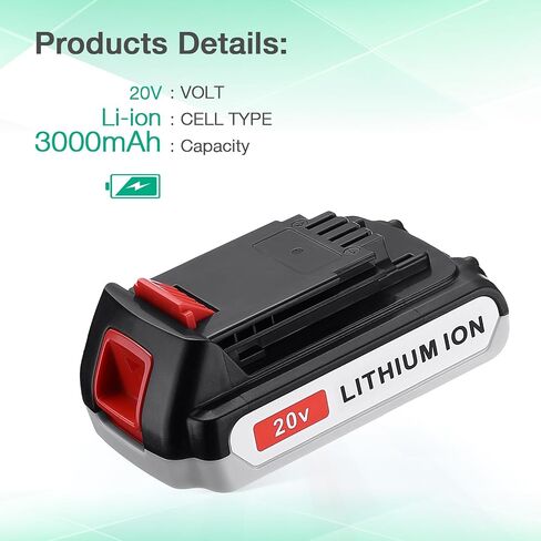 2 Pack LBXR20 Battery 20V MAX 3.0Ah Replacement for Black and Decker Battery with Charger for Black Decker LBXR20-OPE LBX20 LBX4020 LB2X4020 LBXR2020-OPE LB2X3020-OPE LBXR20BT LCS1020 LSW221 in Kuwait
