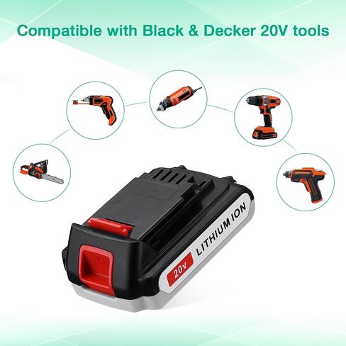 2 Pack LBXR20 Battery 20V MAX 3.0Ah Replacement for Black and Decker Battery with Charger for Black Decker LBXR20-OPE LBX20 LBX4020 LB2X4020 LBXR2020-OPE LB2X3020-OPE LBXR20BT LCS1020 LSW221 in Kuwait