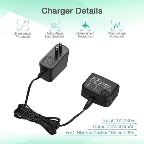 2 Pack LBXR20 Battery 20V MAX 3.0Ah Replacement for Black and Decker Battery with Charger for Black Decker LBXR20-OPE LBX20 LBX4020 LB2X4020 LBXR2020-OPE LB2X3020-OPE LBXR20BT LCS1020 LSW221 in Kuwait