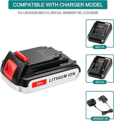 2 Pack 20V Lithium Battery and Charger Replacement for Black+Decker 20V MAX Lithium Ion Battery + Charger LBXR20 LB20 LBX20 LBXR2020-OPE LBX4020 in Saudi Arabia