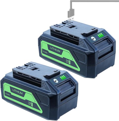 DTK Replacement for Greenworks 24V Battery 6.0 Ah 29842 29852 BAG709 BAG710 Fit 20352 22232 2508302 Tools 2 Packs with 5V 2.0Ah USB Output in Kuwait