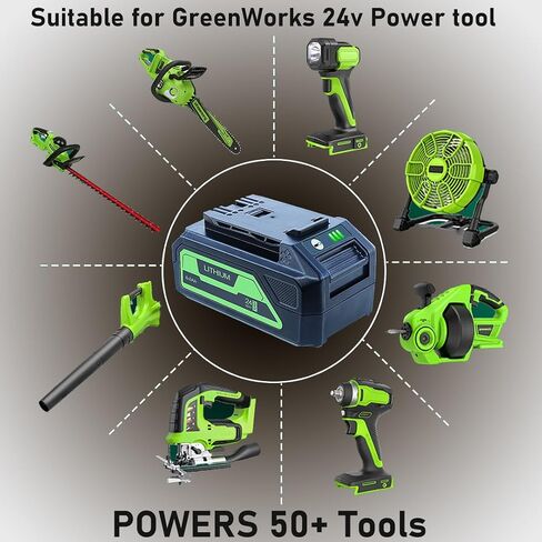 DTK Replacement for Greenworks 24V Battery 6.0 Ah 29842 29852 BAG709 BAG710 Fit 20352 22232 2508302 Tools 2 Packs with 5V 2.0Ah USB Output in Kuwait