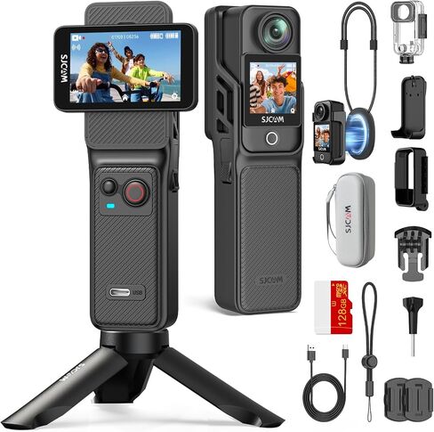 SJCAM C400 4K Vlogging Camera with 128GB Card,7H Battery,Wearable POV Cam | 6-Axis Gyro + EIS Dual Stabilization,2.29" Responsive Touch Screen,30M Waterproof,Wirelesss control in Kuwait