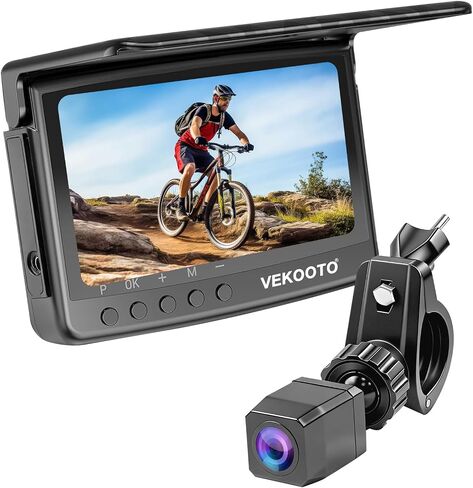 VEKOOTO VB5 Bike Camera Rechargeable Battery 360° Rotation - 5'' HD 1080P Monitor Color Night Vision 3 Mins Easy Installation Handlebar Bicycle Rear View Camera for Mountain Ebike in Kuwait
