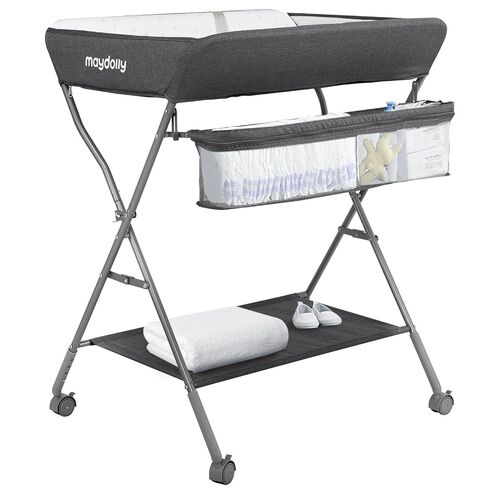 Baby Changing Table with Wheels, Maydolly Portable Adjustable Height Folding Diaper Station with Nursery Organizer & Storage Rack for Newborn Baby and Infant (Light Grey) in Kuwait