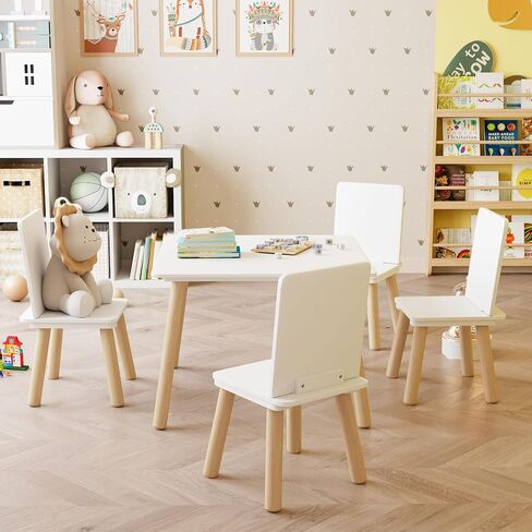 Kids Table and 2 Chairs Set, 3 Pieces Toddler Table and Chair Set, Kids' Table & Chair Sets, Kid Play Table for Daycare, Classroom, Home (White) in Kuwait