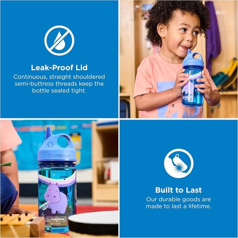 Nalgene Kids Grip-N-Gulp Water Bottles, Leak Proof Sippy Cup, Durable, BPA and BPS Free, Dishwasher Safe, Reusable, 12 Ounces, Green in Kuwait