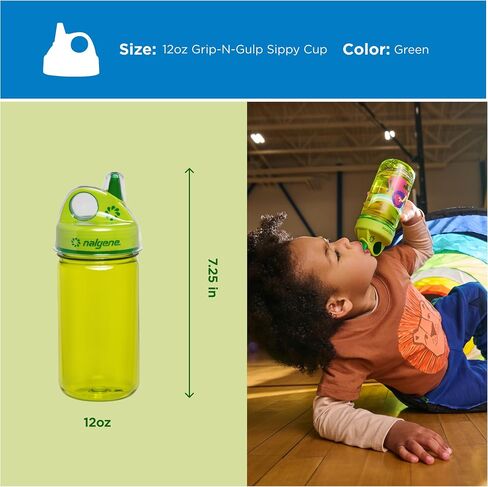 Nalgene Kids Grip-N-Gulp Water Bottles, Leak Proof Sippy Cup, Durable, BPA and BPS Free, Dishwasher Safe, Reusable, 12 Ounces, Green in Kuwait