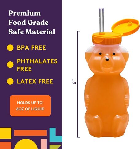 Special Supplies Honey Bear Straw Cup Long Straws, Squeezable Therapy and Special Needs Assistive Drink Container, Spill Proof and Leak Resistant Lid (Pack of 3 Bottles and 6 Straws) in Kuwait
