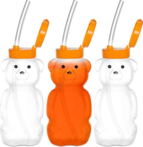 Special Supplies Honey Bear Straw Cup Long Straws, Squeezable Therapy and Special Needs Assistive Drink Container, Spill Proof and Leak Resistant Lid (Pack of 3 Bottles and 6 Straws) in Kuwait