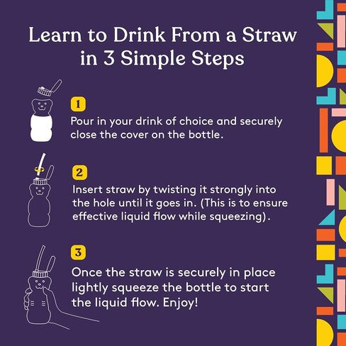 Special Supplies Honey Bear Straw Cup Long Straws, Squeezable Therapy and Special Needs Assistive Drink Container, Spill Proof and Leak Resistant Lid (Pack of 3 Bottles and 6 Straws) in Kuwait