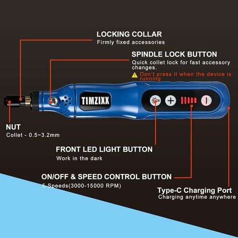 Mini Cordless Rotary Tool, 5-Speed Rotary Tool Kit with 72 Accessories, Multi-Purpose Sander Front Work Light Power Grinder for Sanding, Polishing, Drilling, Etching, Engraving, DIY Crafts in Kuwait