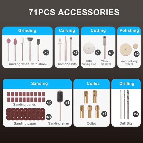 Mini Cordless Rotary Tool, 5-Speed Rotary Tool Kit with 72 Accessories, Multi-Purpose Sander Front Work Light Power Grinder for Sanding, Polishing, Drilling, Etching, Engraving, DIY Crafts in Kuwait