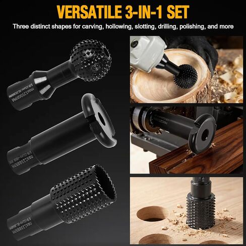 3Pcs Wood Grinder Ball Gouge with 5/8-11 Thread for 4 1/2 and 5 Inch Angle Grinder Attachments Woodworking Rotary Burr Set for Wood Carving Grinding Engraving Reaming Groving in Kuwait