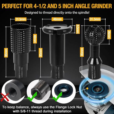 3Pcs Wood Grinder Ball Gouge with 5/8-11 Thread for 4 1/2 and 5 Inch Angle Grinder Attachments Woodworking Rotary Burr Set for Wood Carving Grinding Engraving Reaming Groving in Kuwait