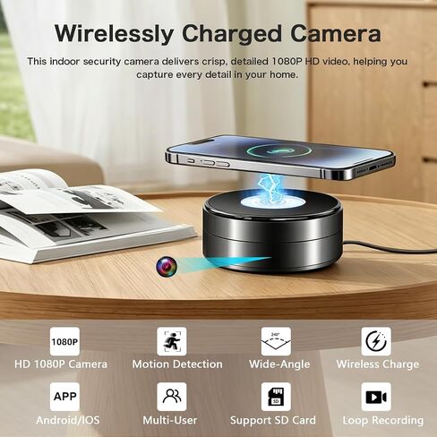 Security Camera Wireless Charging — 1080P HD Surveillance, 250° Wide-Angle Lens, Motion Detection Support; Ideal for Home Security and Baby/Pet Monitoring (Supports Dual-Band 2.4/5GHz) in Kuwait