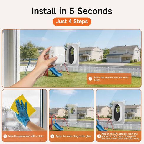 4MP 2.5K Wireless Window Camera, Rechargeable Indoor HD Home Security Camera, 2.4GHz WiFi, Full Color Night Vision, AI Motion Detection, Anti-Glare, No Wiring, Static Cling Mount No Residue in Kuwait