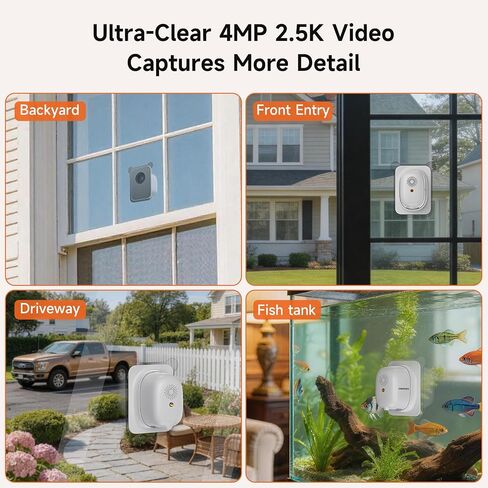 4MP 2.5K Wireless Window Camera, Rechargeable Indoor HD Home Security Camera, 2.4GHz WiFi, Full Color Night Vision, AI Motion Detection, Anti-Glare, No Wiring, Static Cling Mount No Residue in Kuwait