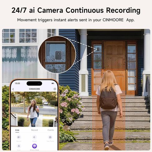 4MP 2.5K Wireless Window Camera, Rechargeable Indoor HD Home Security Camera, 2.4GHz WiFi, Full Color Night Vision, AI Motion Detection, Anti-Glare, No Wiring, Static Cling Mount No Residue in Kuwait