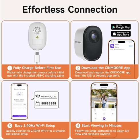 4MP 2.5K Wireless Window Camera, Rechargeable Indoor HD Home Security Camera, 2.4GHz WiFi, Full Color Night Vision, AI Motion Detection, Anti-Glare, No Wiring, Static Cling Mount No Residue in Kuwait