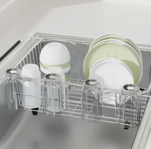 12 Inch Stainless Steel Cup Drying Rack with 4 Hooks, Kitchen Mug Holder Organizer for Glasses, Baby Bottles, Travel Mugs, Dishwasher Safe Kitchen Drainage Basket in Saudi Arabia