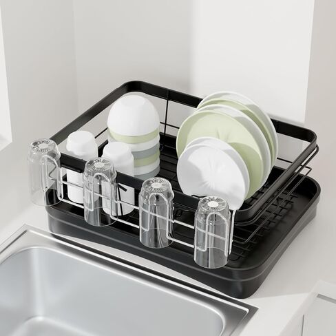 12 Inch Stainless Steel Cup Drying Rack with 4 Hooks, Kitchen Mug Holder Organizer for Glasses, Baby Bottles, Travel Mugs, Dishwasher Safe Kitchen Drainage Basket in Saudi Arabia
