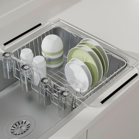 12 Inch Stainless Steel Cup Drying Rack with 4 Hooks, Kitchen Mug Holder Organizer for Glasses, Baby Bottles, Travel Mugs, Dishwasher Safe Kitchen Drainage Basket in Saudi Arabia