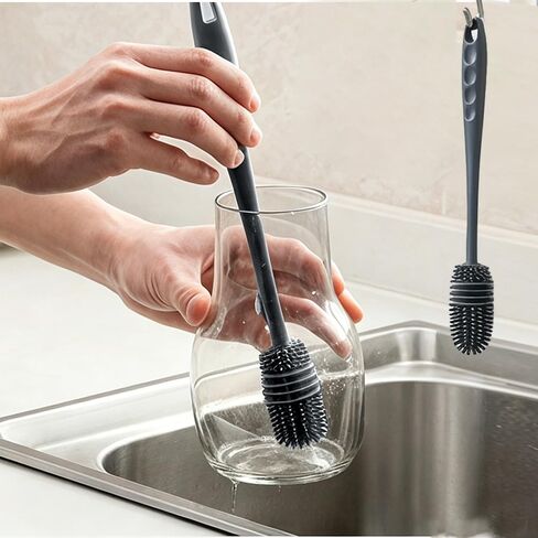 10.23"Silicone Bottle Brush Water Bottle Cleaner Brush for Yeti,Glassware, Vases & Narrow Neck Containers - Grey in Kuwait