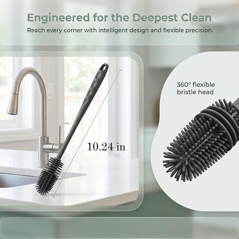 10.23"Silicone Bottle Brush Water Bottle Cleaner Brush for Yeti,Glassware, Vases & Narrow Neck Containers - Grey in Kuwait
