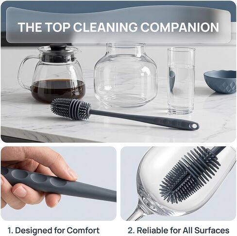 10.23"Silicone Bottle Brush Water Bottle Cleaner Brush for Yeti,Glassware, Vases & Narrow Neck Containers - Grey in Kuwait