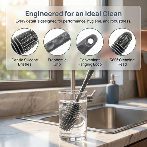 10.23"Silicone Bottle Brush Water Bottle Cleaner Brush for Yeti,Glassware, Vases & Narrow Neck Containers - Grey in Kuwait